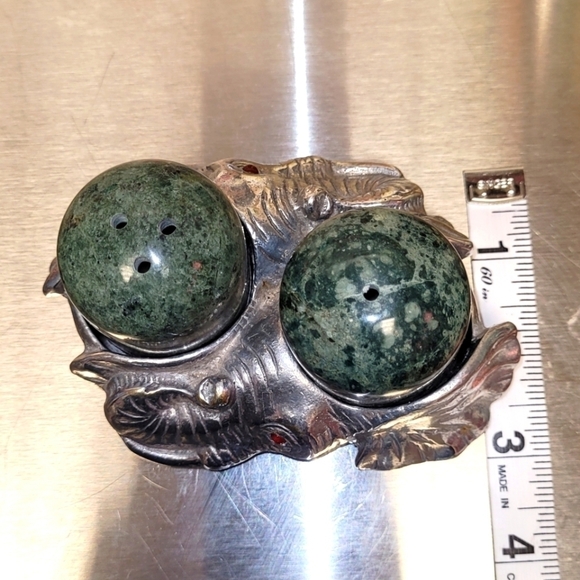 Arthur Court Vintage Elephant Salt & Pepper Shakers Aluminum Green Marble 1994 - Picture 12 of 13